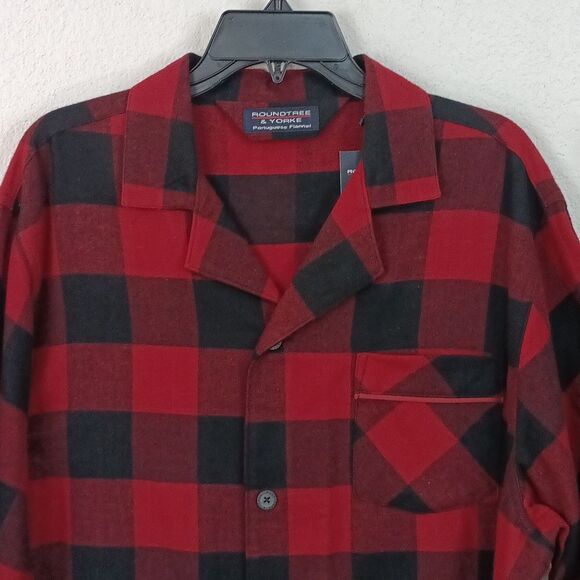 Roundtree & Yorke Men Red and Black Plaid Pajama Set Sz L - Picture 4 of 16